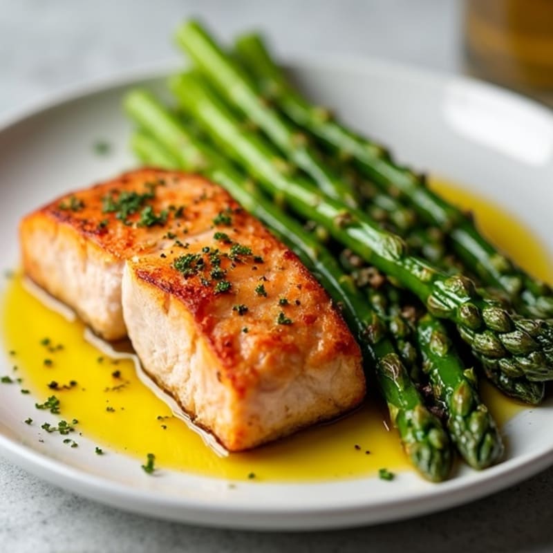 Crispy Pan-Seared Salmon with Lemon Garlic Asparagus