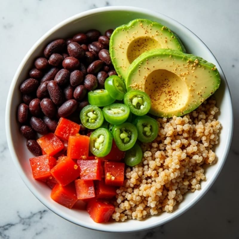 Spicy Black Bean Quinoa Bowl with Lime Avocado