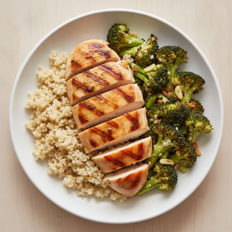 Grilled Chicken Breast with Quinoa and Roasted Broccoli