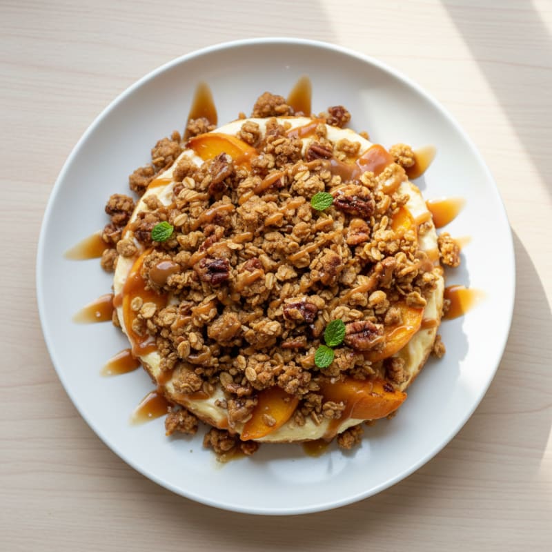 Peach Cheesecake Crumble with Salted Caramel