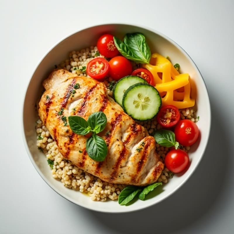 Herb-Marinated Chicken and Quinoa Bowl with Fresh Vegetables