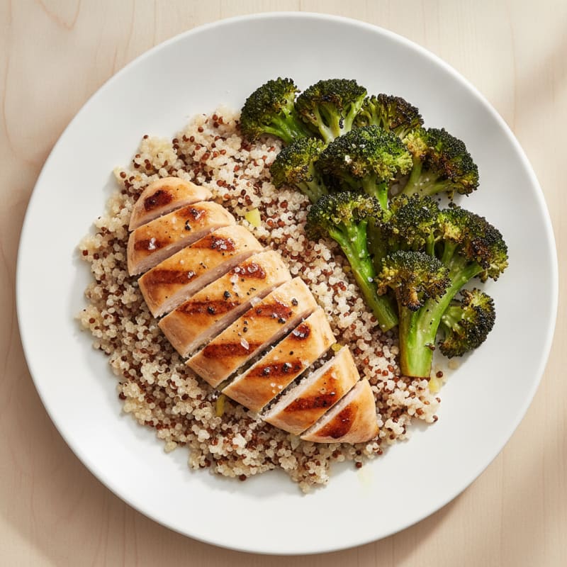 Grilled Chicken Breast with Quinoa and Roasted Broccoli