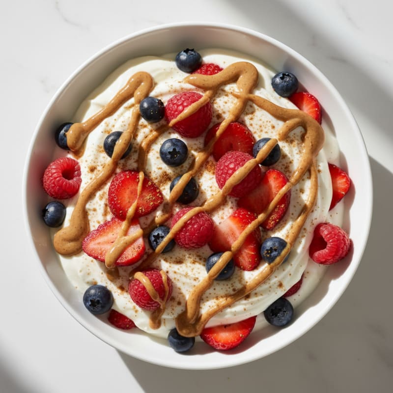 Greek Yogurt Protein Parfait with Almond Butter and Berries