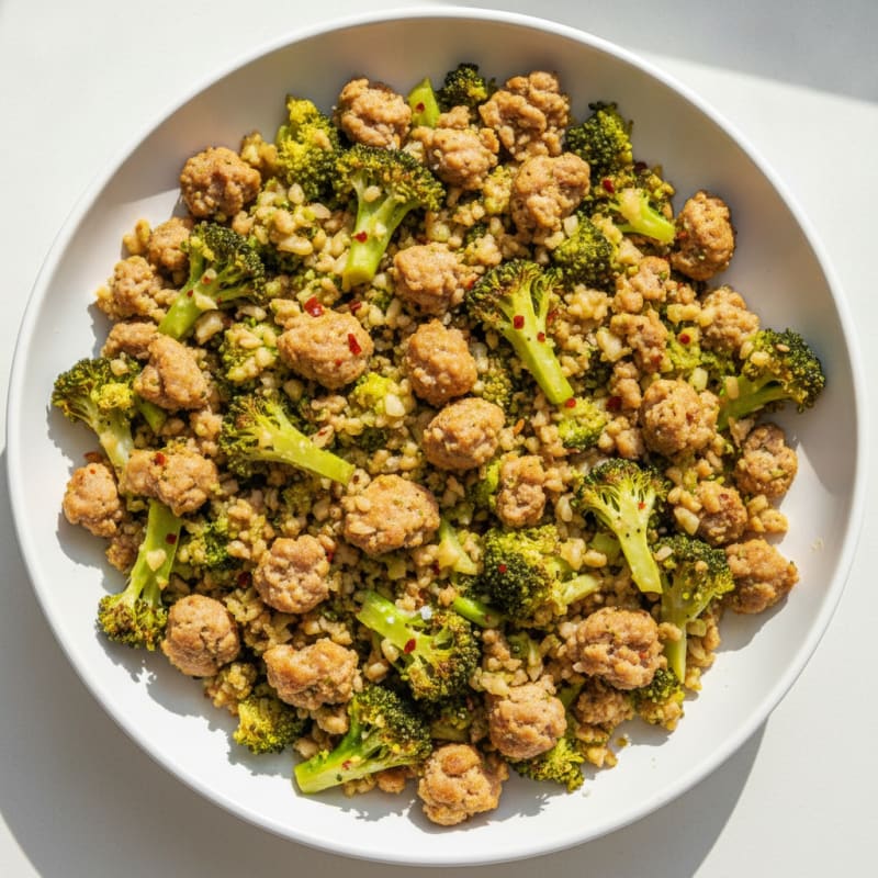 Italian Sausage with Garlicky Broccoli Rice