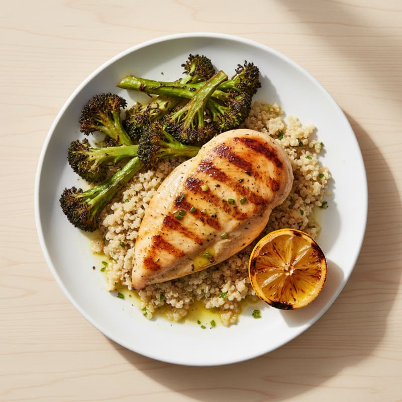 Grilled Chicken Breast with Quinoa and Roasted Broccoli