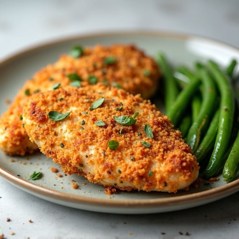 Crispy Buttermilk Baked Chicken with Roasted Green Beans