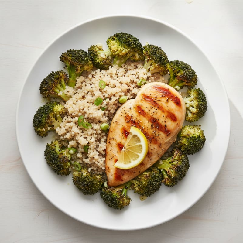 Grilled Chicken Breast with Quinoa and Roasted Broccoli