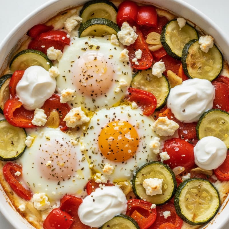Mediterranean Baked Eggs with Roasted Vegetables