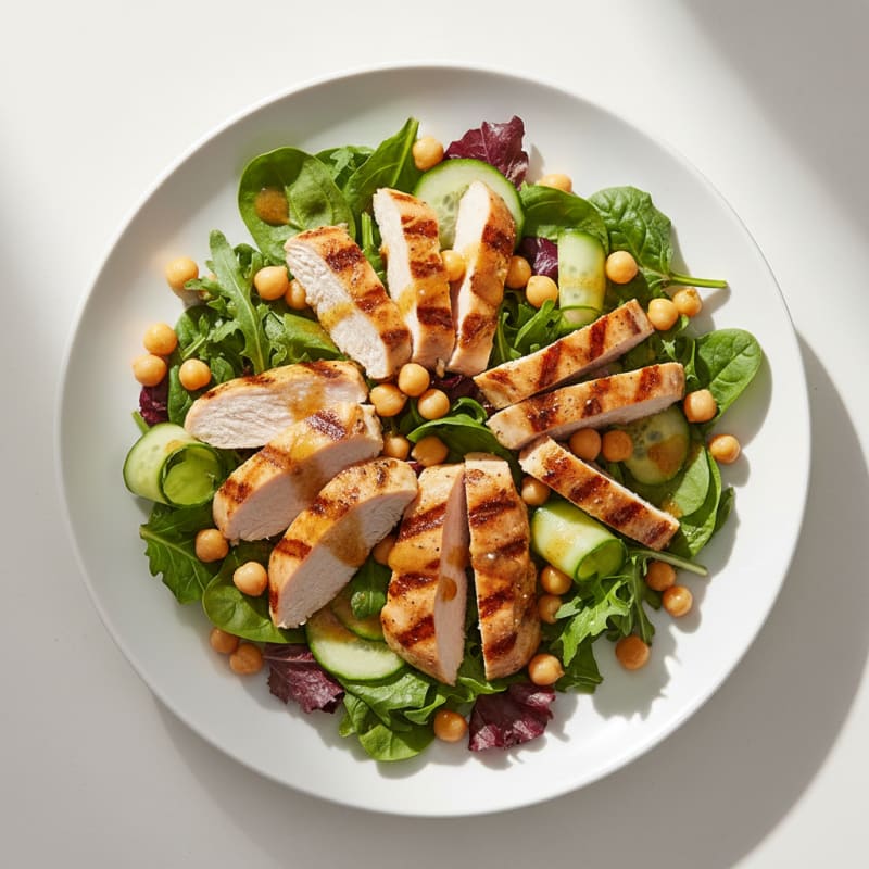 Grilled Turkey Breast Salad with Chickpeas and Mixed Greens