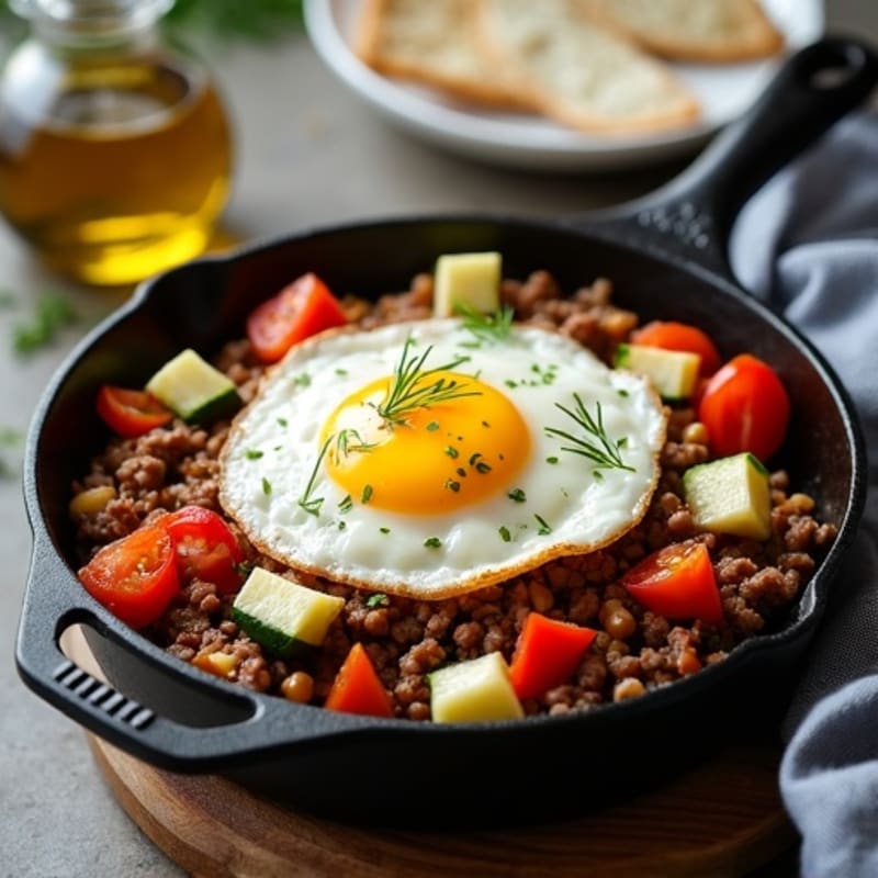 Hearty Ground Beef and Roasted Vegetable Skillet