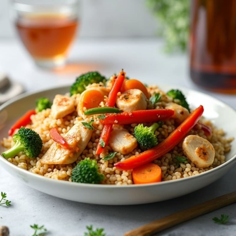 Savory Chicken Stir-fry with Brown Rice and Crisp Vegetables