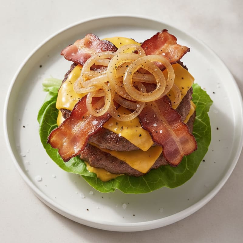 Double Bacon Cheeseburger with Caramelized Onions