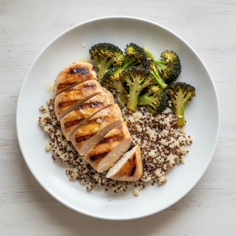Grilled Chicken Breast with Quinoa and Roasted Broccoli