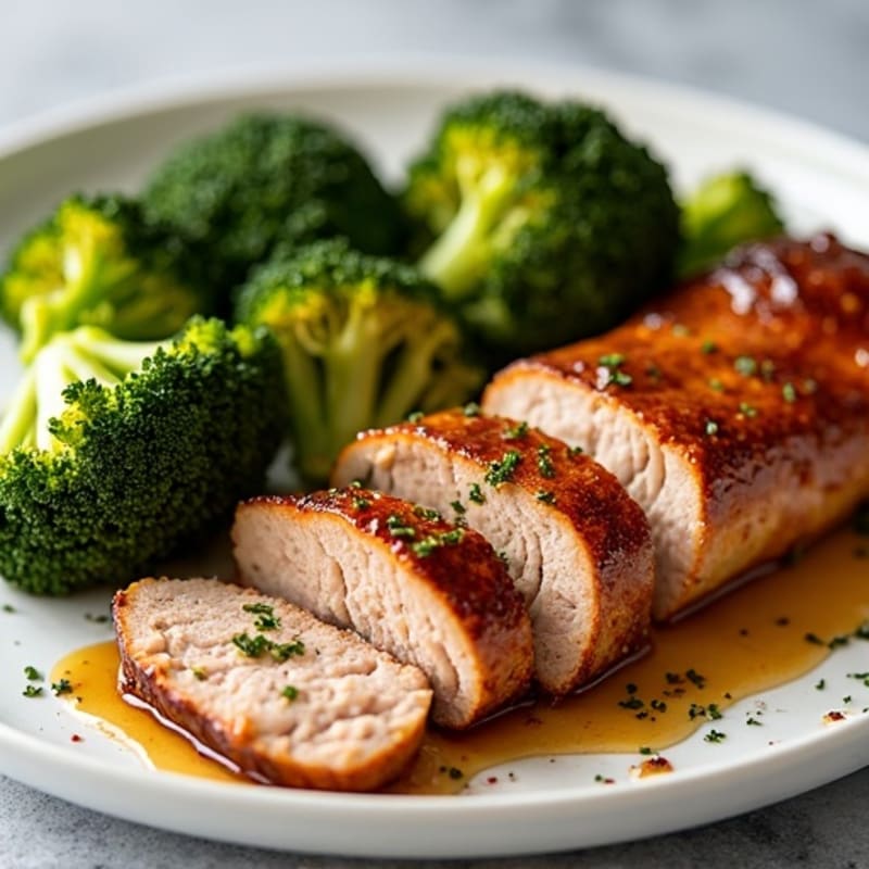 Sticky Honey Garlic Roasted Pork Tenderloin with Crispy Roasted Broccoli