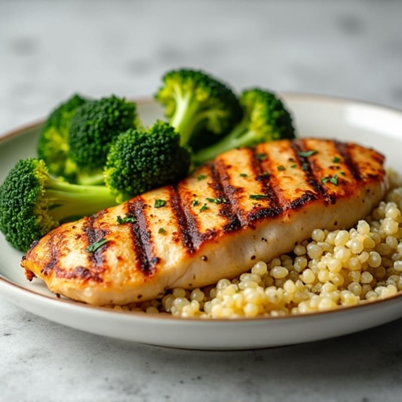 Grilled Chicken Breast with Quinoa and Roasted Broccoli