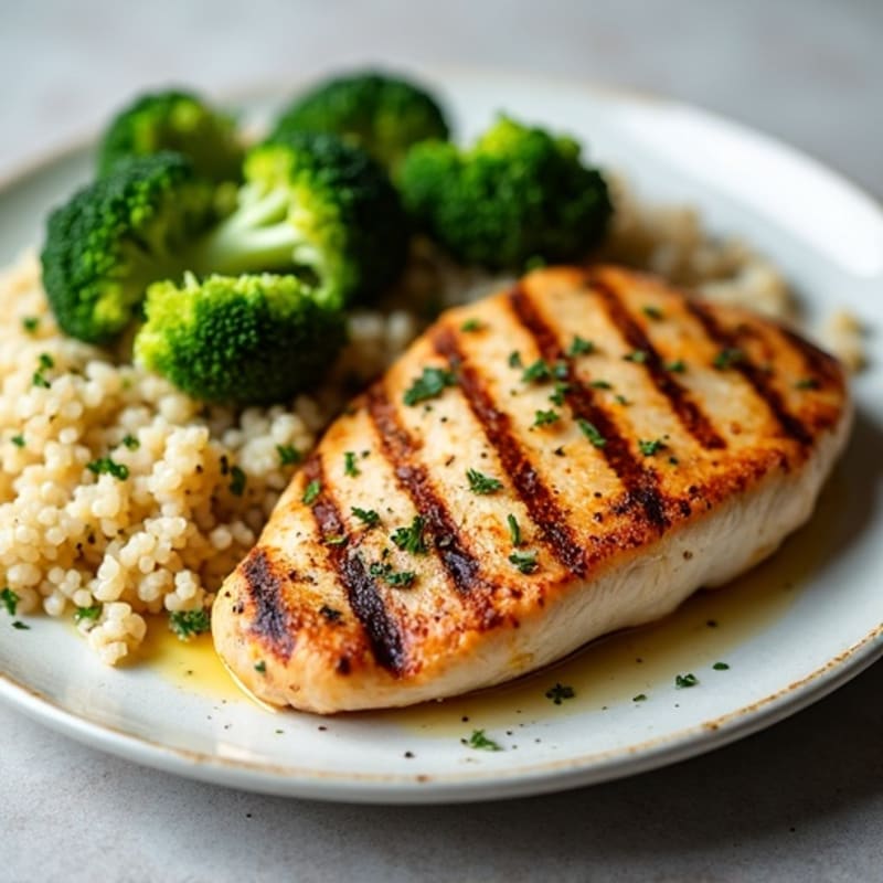 Grilled Chicken Breast with Herb Quinoa and Steamed Broccoli