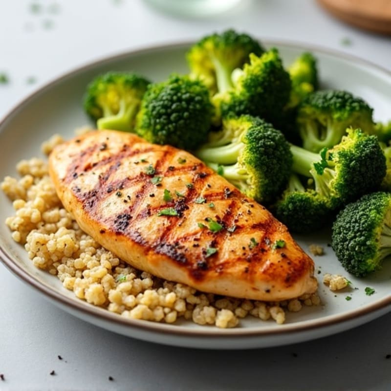 Grilled Chicken Breast with Quinoa and Roasted Broccoli