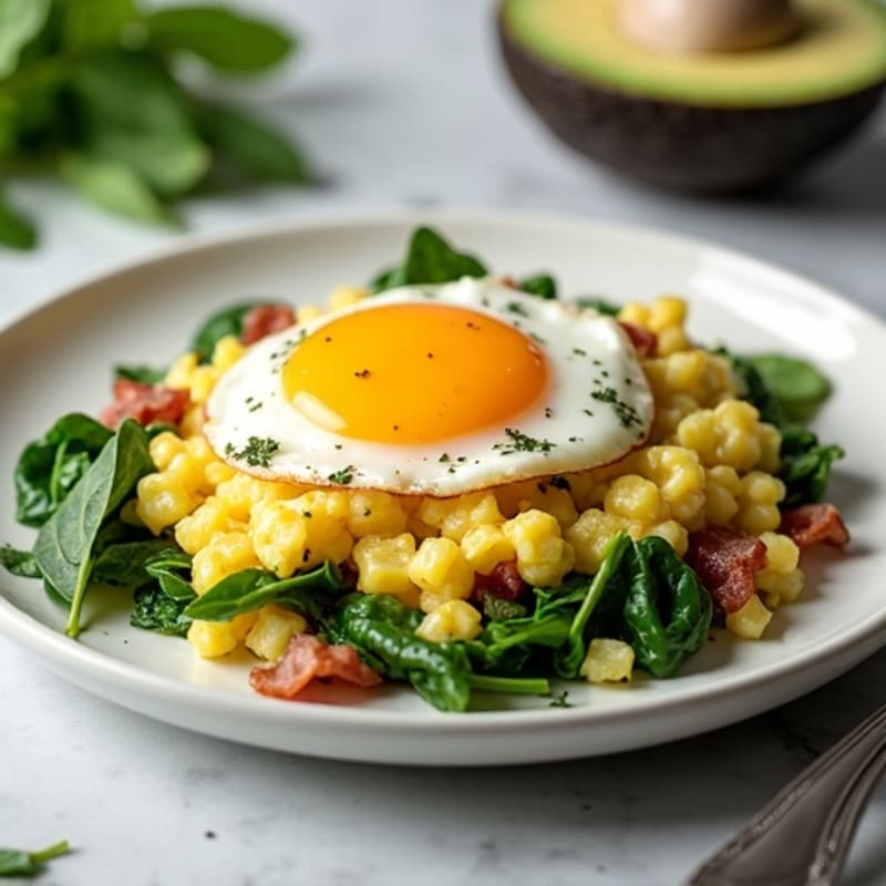 Cottage Cheese Scramble with Spinach and Turkey Bacon