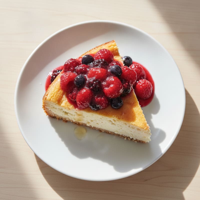 High-Protein Cheesecake with Mixed Berry Compote