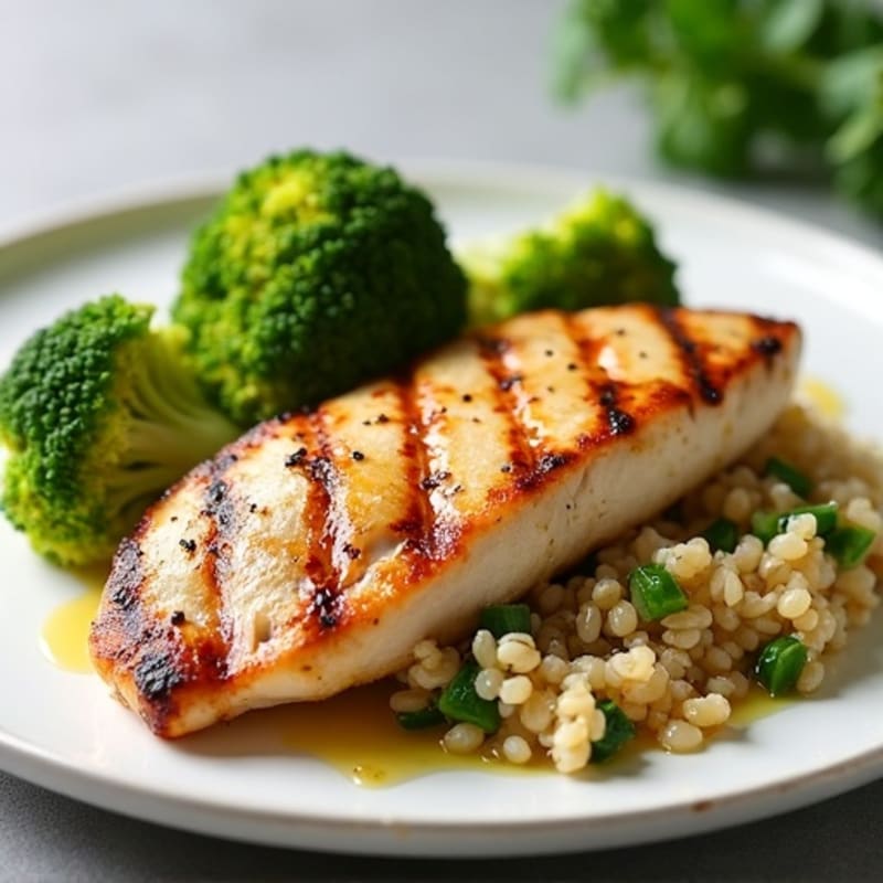 Grilled Chicken Breast with Quinoa and Roasted Broccoli