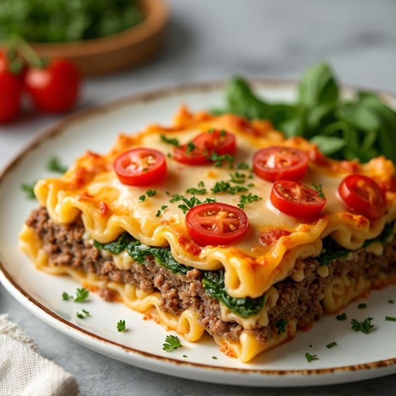 Hearty Lean Ground Beef and Creamy Ricotta Layered Pasta Bake