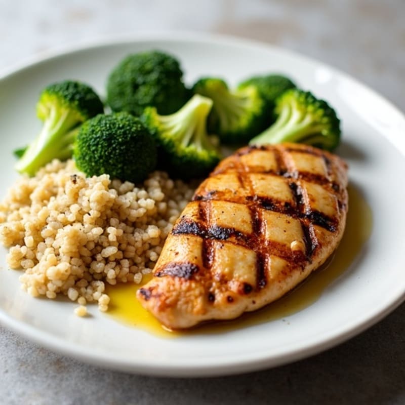 Grilled Chicken Breast with Quinoa and Steamed Broccoli