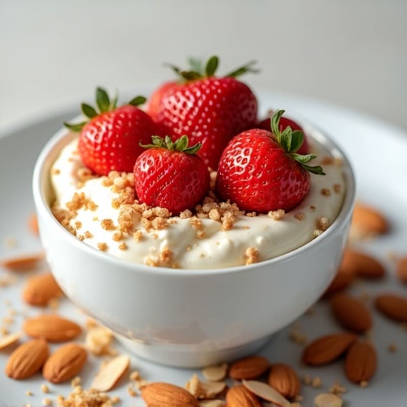 Silky Greek Yogurt with Protein Powder and Fresh Strawberries