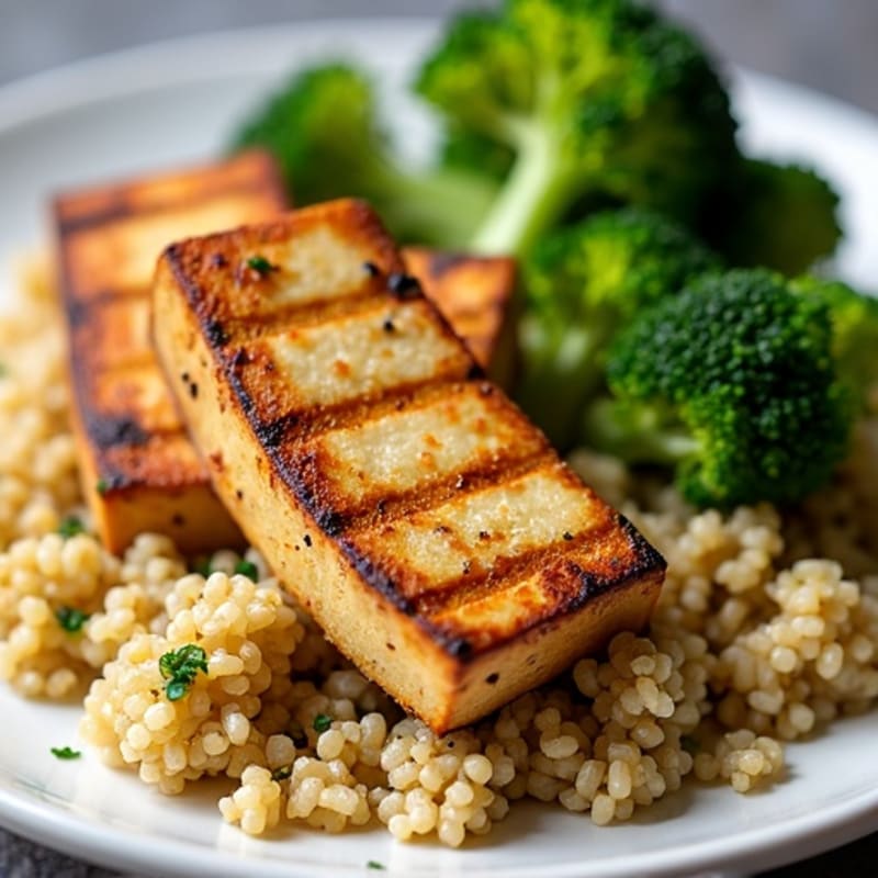 Grilled Tofu with Quinoa and Roasted Broccoli