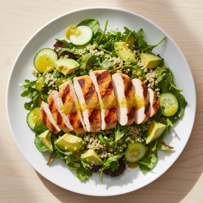 Grilled Chicken and Avocado Salad with Quinoa and Lemon Vinaigrette
