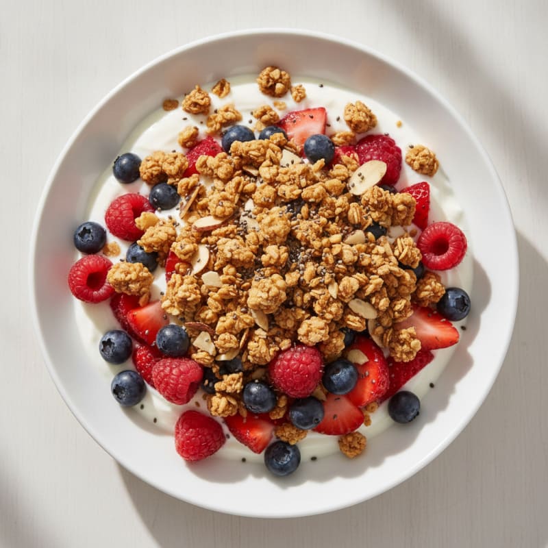 Greek Yogurt Parfait with Mixed Berries and Almond Granola