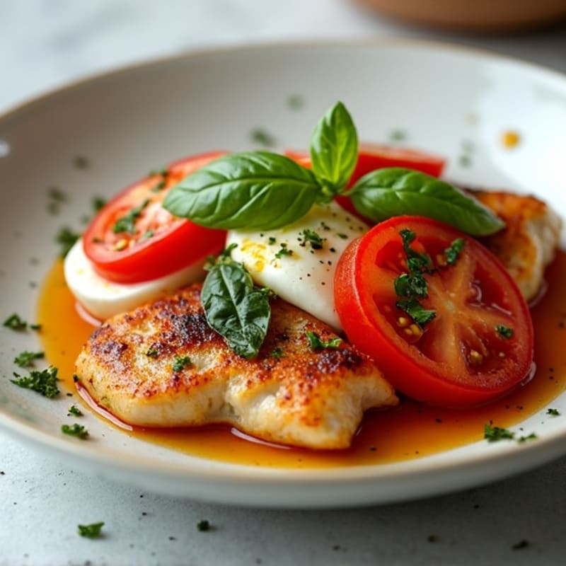 Pan-Seared Chicken with Blistered Tomatoes, Fresh Mozzarella, and Basil