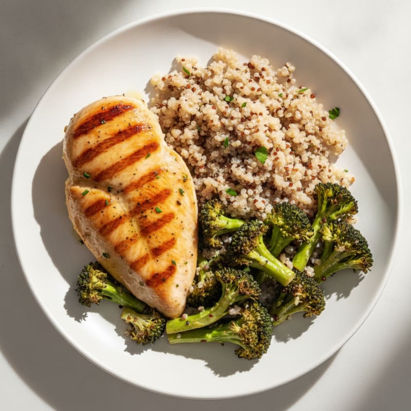 Grilled Chicken Breast with Quinoa and Roasted Broccoli