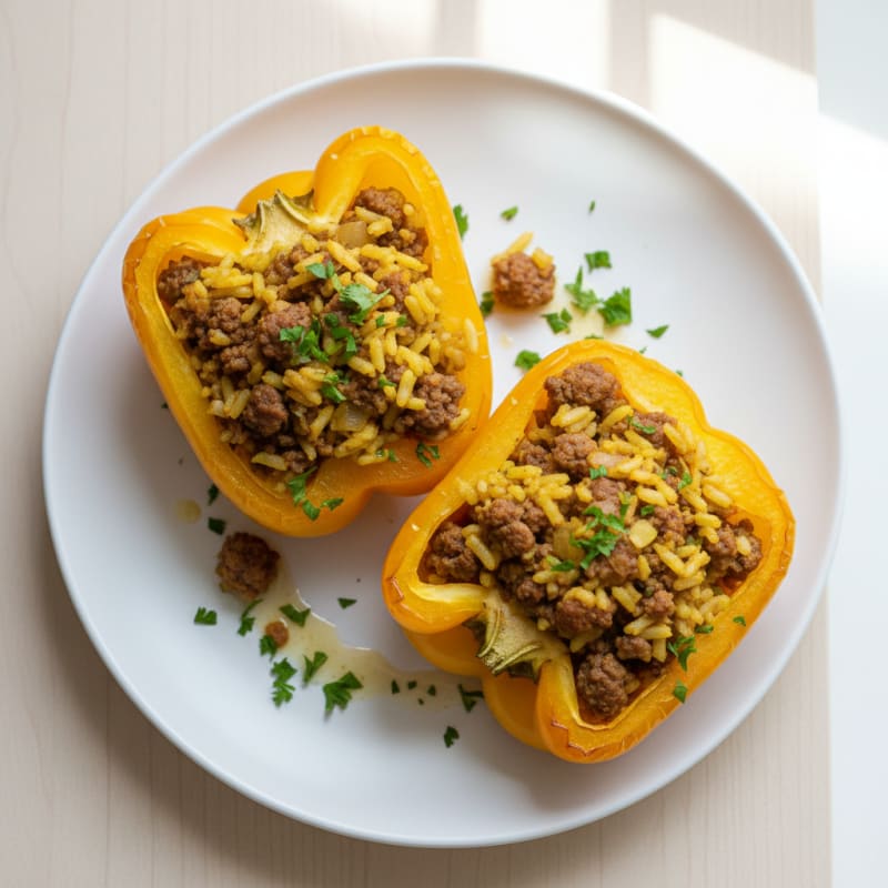 Golden Beef and Rice Stuffed Peppers
