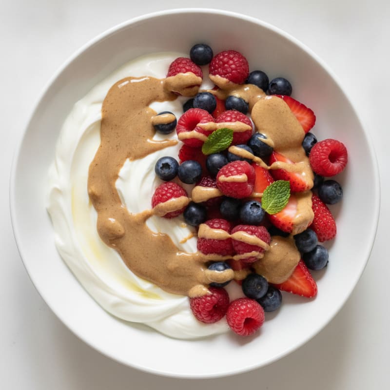 Greek Yogurt Protein Bowl with Mixed Berries and Almond Butter