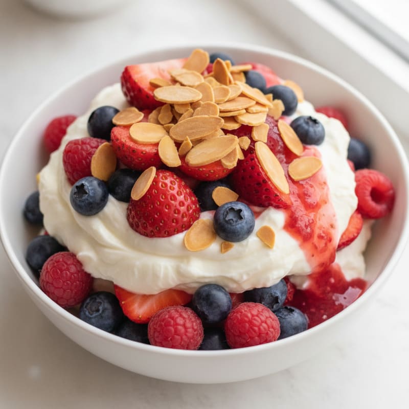 Greek Yogurt Protein Parfait with Mixed Berries and Almonds