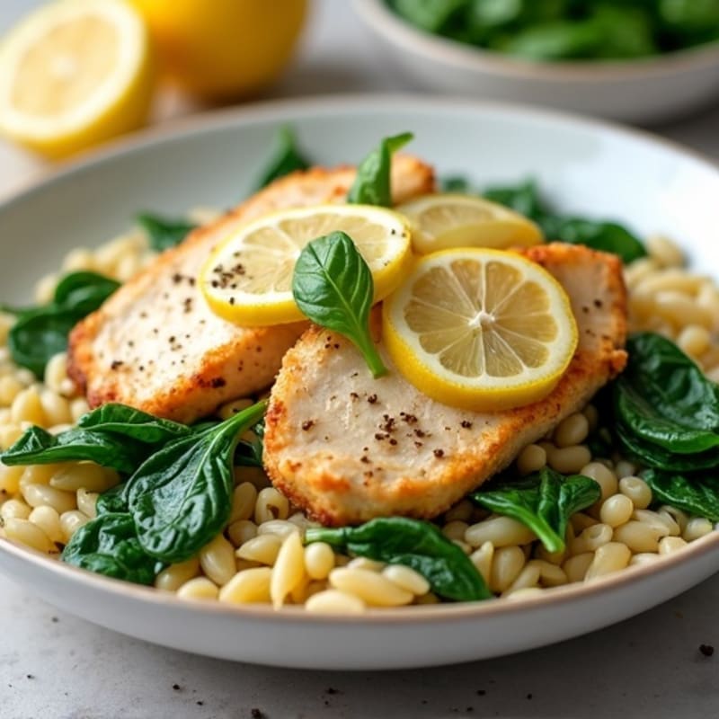 Creamy Lemon Garlic Chicken Whole Wheat Pasta with Spinach
