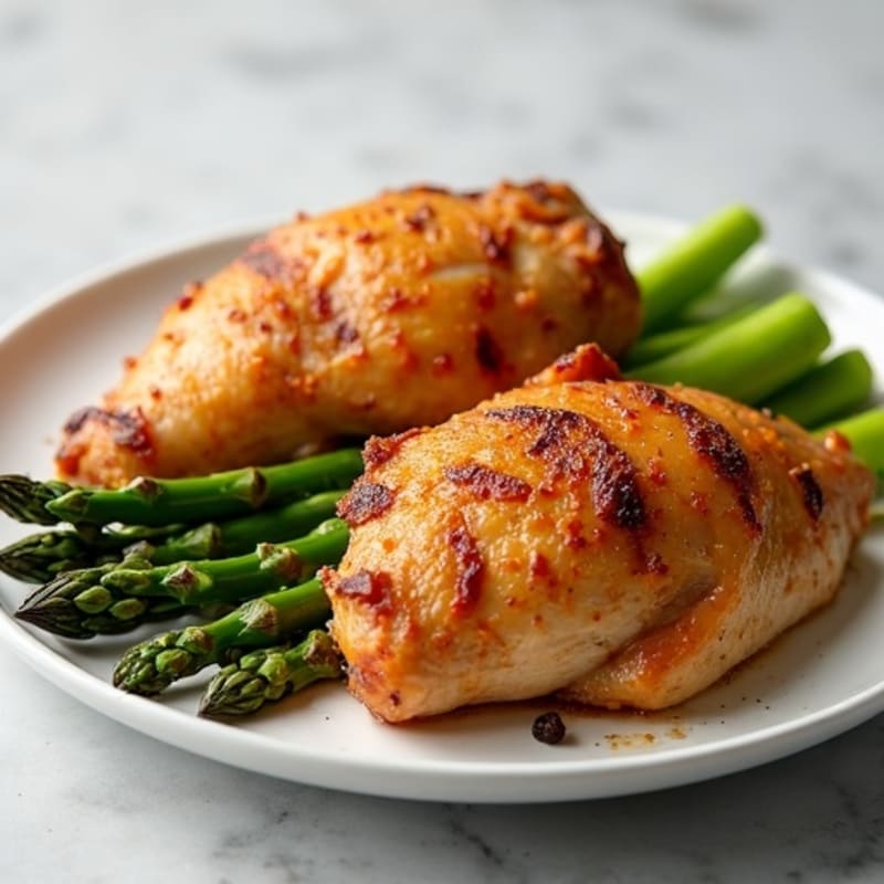 Crispy Rotisserie Chicken with Roasted Asparagus