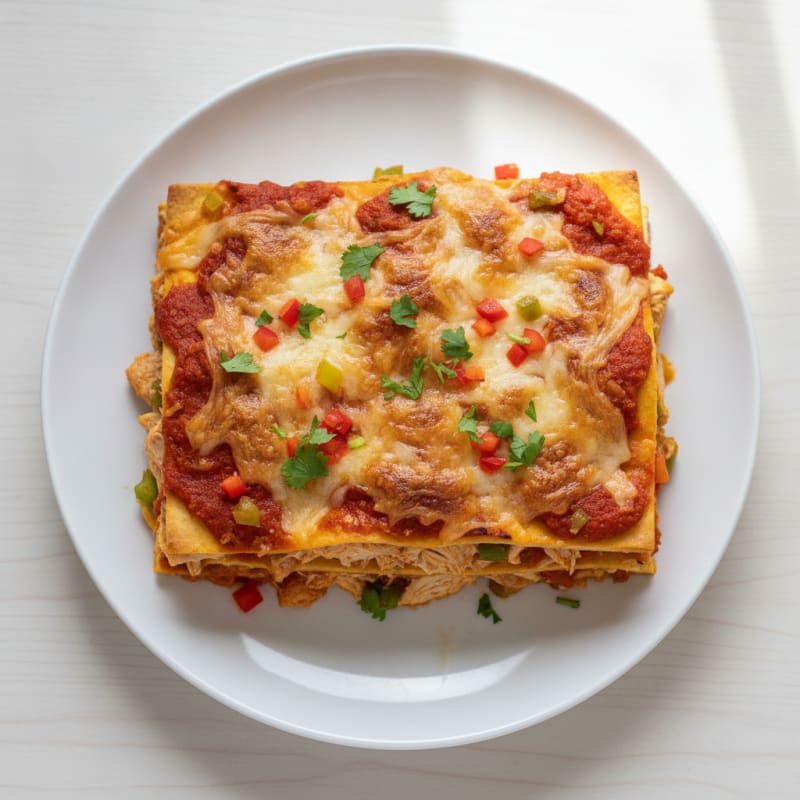 Chicken Enchilada Lasagna Bake