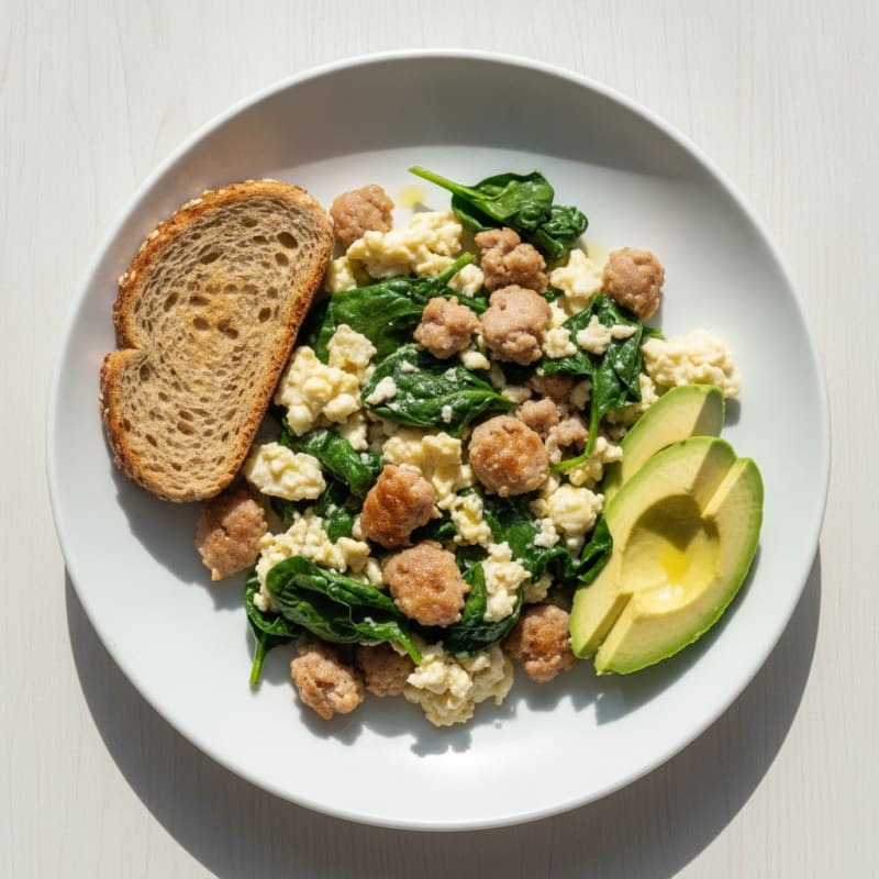 Egg White and Turkey Sausage Scramble with Spinach