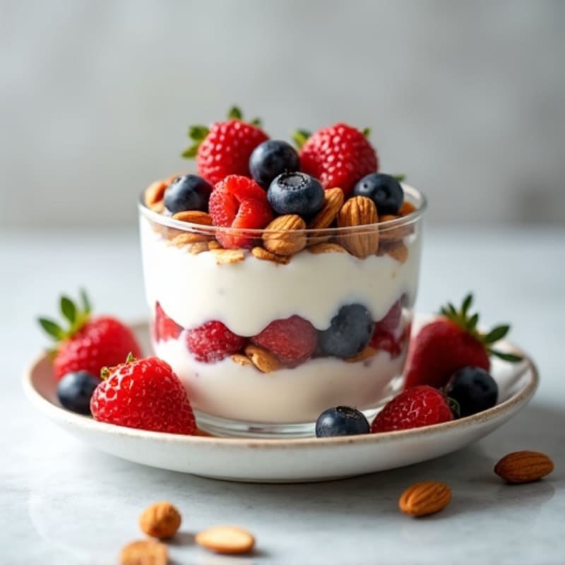 Greek Yogurt Protein Parfait with Mixed Berries and Almonds