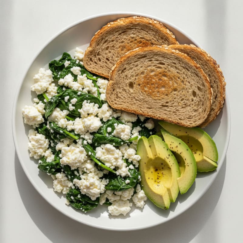 Egg White and Cottage Cheese Scramble with Sautéed Spinach