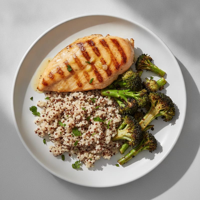 Grilled Chicken Breast with Quinoa and Roasted Broccoli