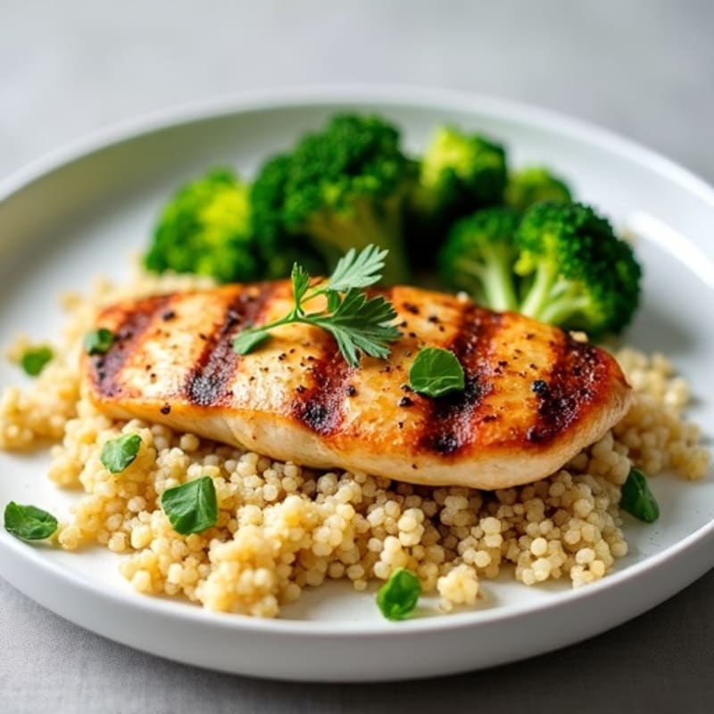 Grilled Chicken Breast with Quinoa and Steamed Broccoli