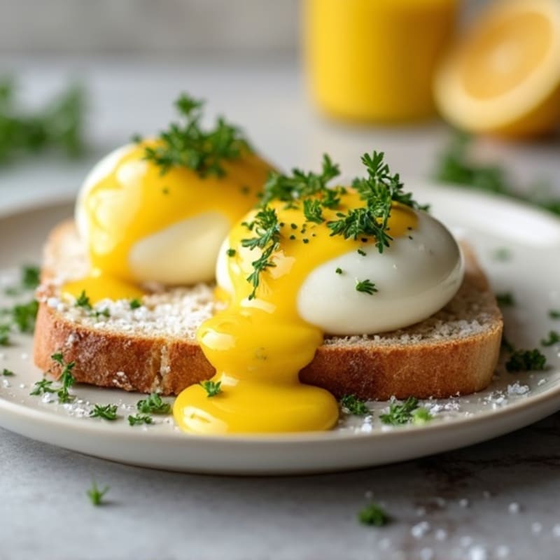 Lightened-Up Poached Eggs with Herb Hollandaise