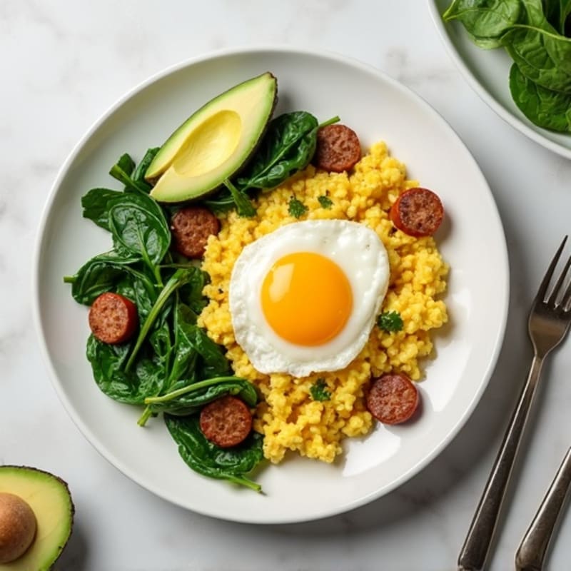Egg White Scramble with Spinach and Turkey Sausage