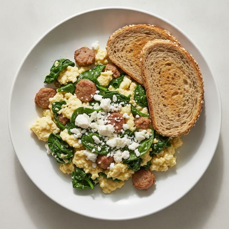 Egg White and Turkey Sausage Scramble with Spinach and Feta