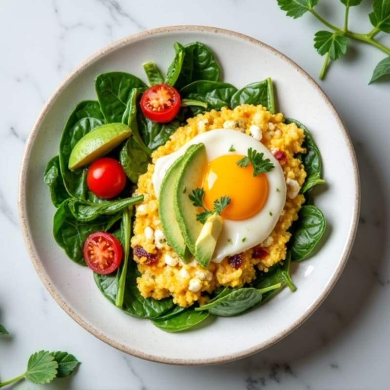 Fluffy Egg White Scramble with Fresh Spinach and Feta