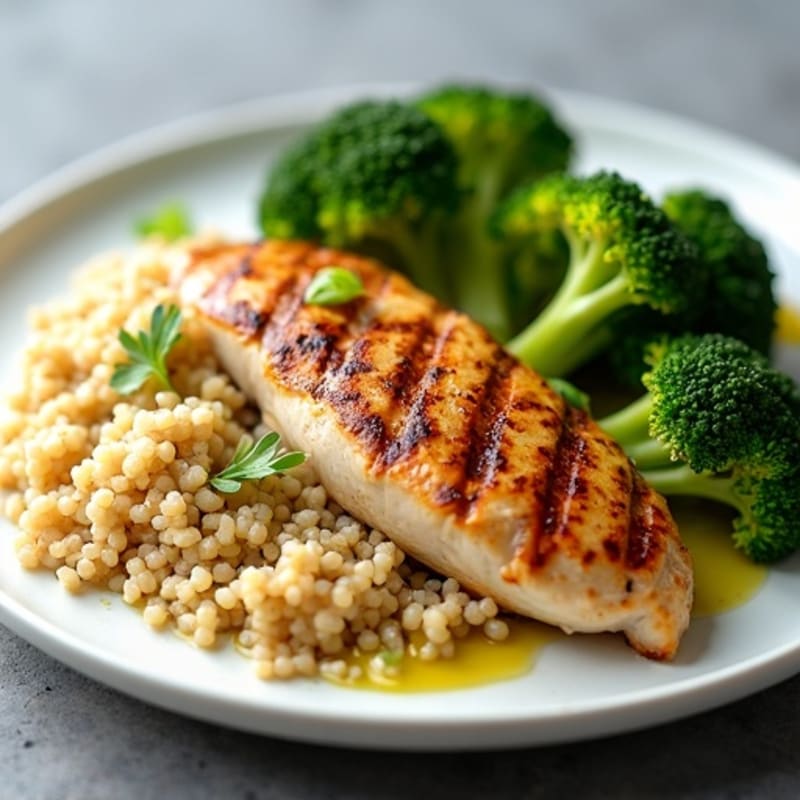 Grilled Chicken Breast with Quinoa and Roasted Broccoli