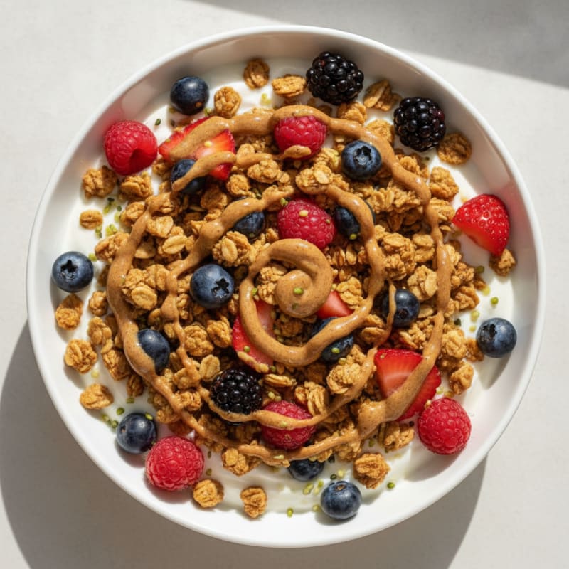 Creamy Greek Yogurt with Protein Granola and Mixed Berries
