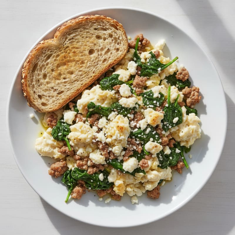 Egg White Scramble with Lean Turkey and Sautéed Spinach